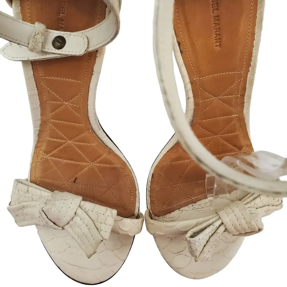 Isabel Marant "Dore"  White Python Bow Ankle Strap Heels (41) - Picture 2 of 6